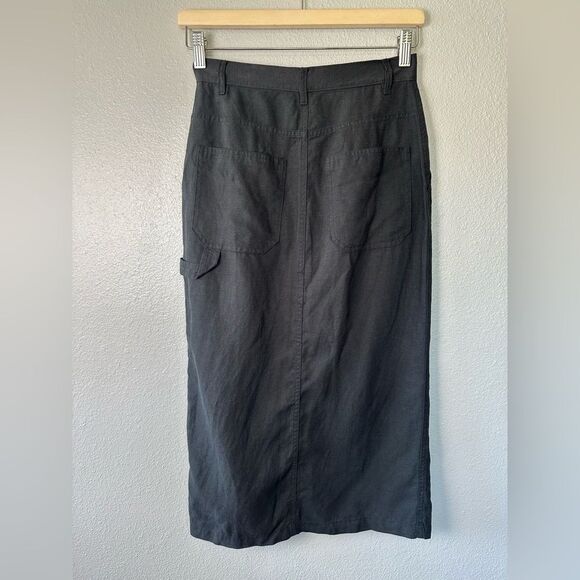 & OTHER STORIES Lyocell Linen Blend Pencil Button Front Midi Skirt Black Size 2 - Picture 5 of 11